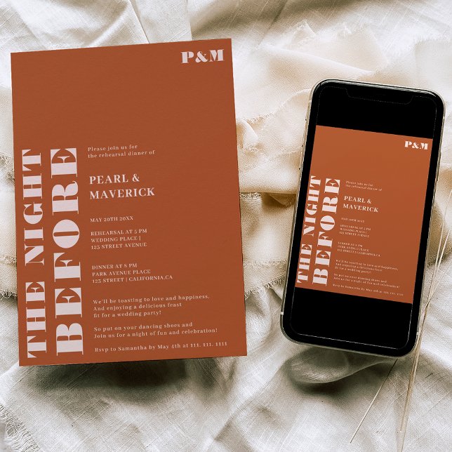Invitation Gras boho terracotta dîner de répétition mariage (Créateur téléchargé)