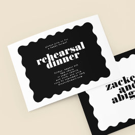 Invitation Gras Bordure froncée Noir Blanc Répétition Dîner