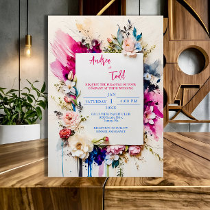 Invitation Gras brosse traits floral mariage aquarelle