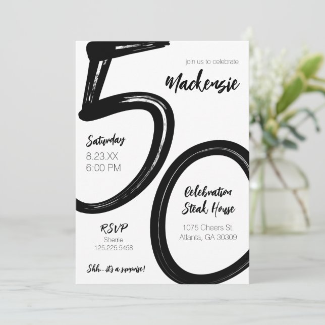Invitation Gras Brush Stroke 50e anniversaire Surprise Party (Debout devant)
