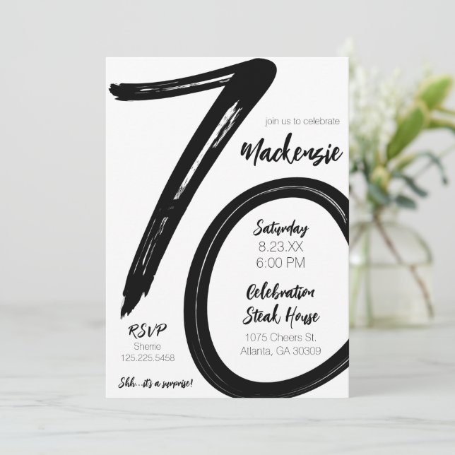 Invitation Gras Brush Stroke 70e anniversaire Surprise Party (Debout devant)