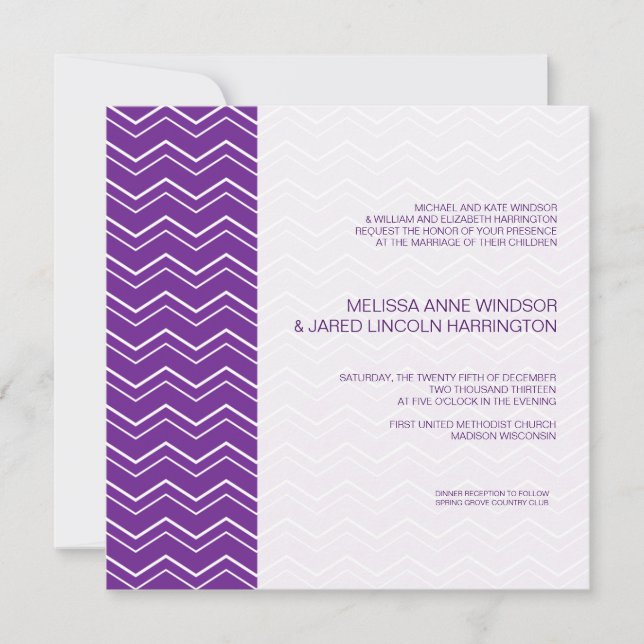 Invitation Gras Chevron Grille Purple Profond Abordable (Devant)