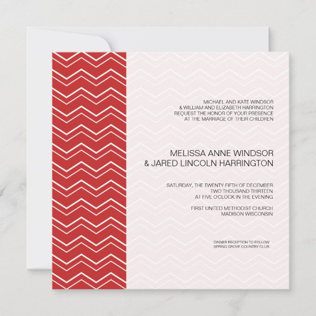 Invitation Gras Chevron Grille Rouge Moderne Abordable (Devant)