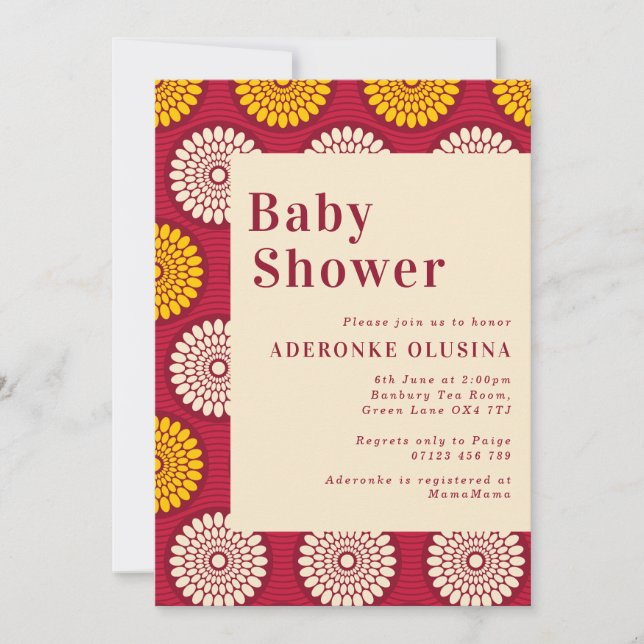 Invitation Gras cire africaine Imprimer Baby shower rouge et  (Devant)