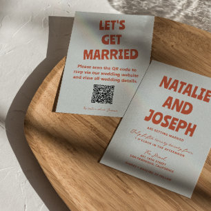 Invitation Gras coloré Retro Funky brillant QR Code Mariage