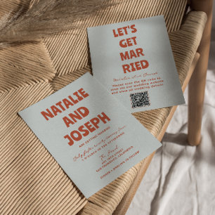 Invitation Gras Colorful Retro Funky unique Code QR Mariage