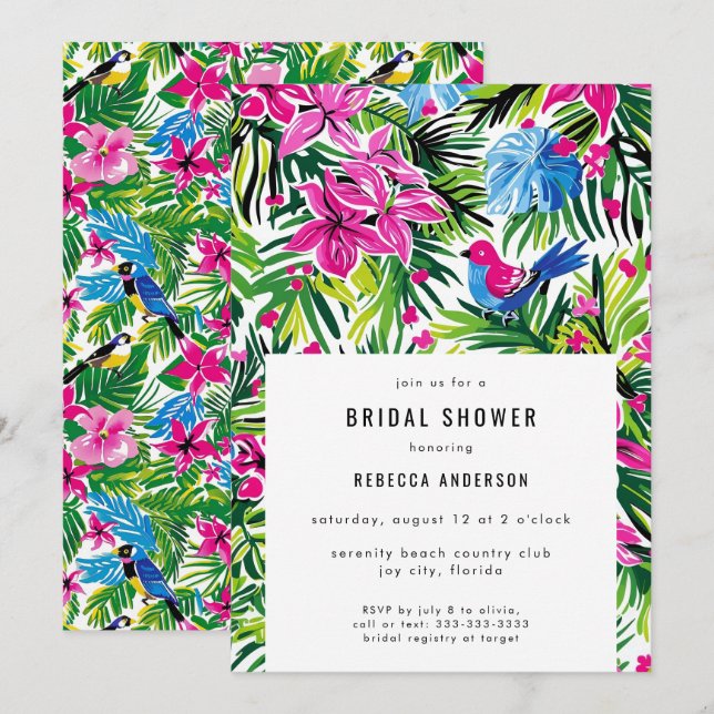 Invitation Gras Fête des mariées de feuillage tropical modern (Devant / Derrière)