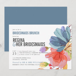 Invitation Gras Fleur sauvage Blue Bridesmaitres Brunch Lunch