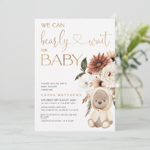 Invitation Gras Floral On Peut Bearly Wait Baby shower
