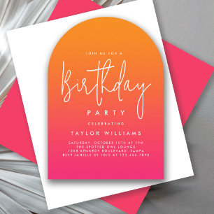 Invitation Gras Hot Rose et Orange Simple Minimal Anniversair