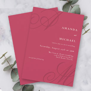 Invitation Gras Magenta Moderne Edge Élégant Mariage Monogram