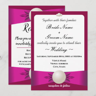 Invitation Gras Magenta Pearl Ribbon Mariage & Réception