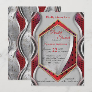 Invitation Gras Moderne Métallique 3D Texture Rouge Gris