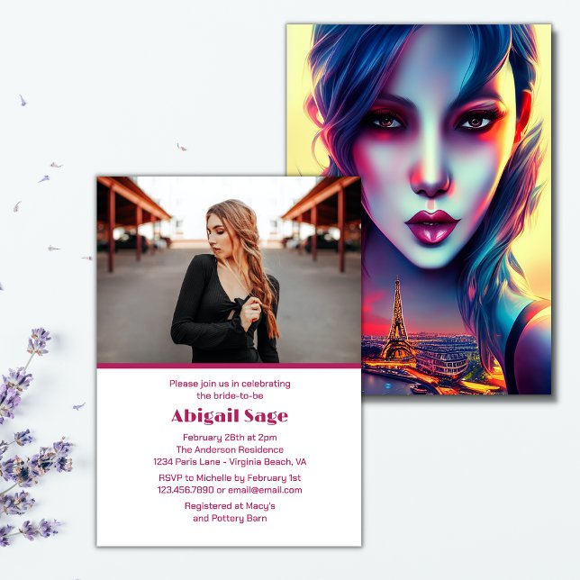 Invitation Gras Moderne Paris Tour Eiffel Fête des mariées (Créateur téléchargé)