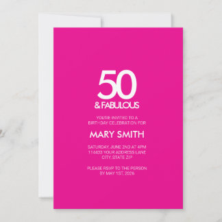 Invitation Gras Moderne Rose Cinquante ans et Incroyable 50e