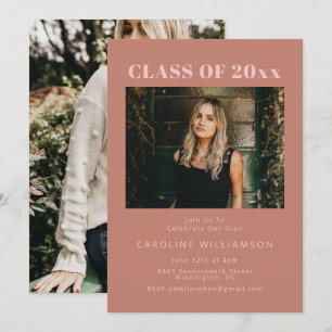Invitation Gras Moderne Terracotta Deux Photo Graduation Part