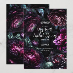 Invitation Gras Moody Flowers Black Enchanted Floral Bridal