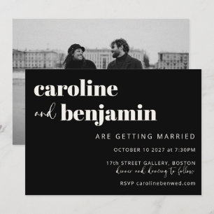 Invitation Gras noir blanc élégant Mariage photo moderne