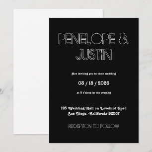 Invitation Gras noir & blanc minimaliste Mariage moderne