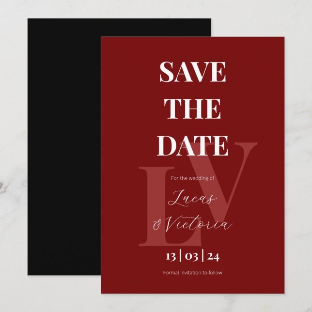 Invitation Gras Noir et rouge mariage Enregistrer la date (Devant / Derrière)