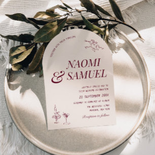 Invitation Gras Noms Arch Blush Wine Mariage