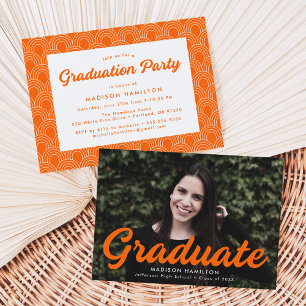 Invitation Gras Orange Script Photo Graduation Party