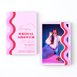 Invitation Gras Retro Wave Stripes rose et rouge Fête des mar