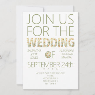 Invitation Gras Rustique moderne Boho Floral Mariage