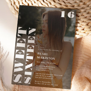 Invitation Gras simple blanc photo douce 16 anniversaire