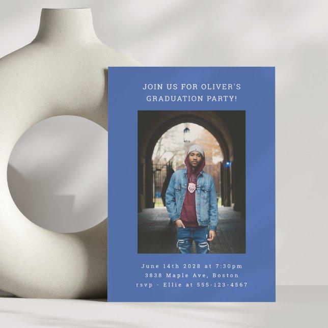 Invitation Gras Simple moderne Blue Photo Party (Créateur téléchargé)