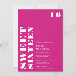Invitation Gras simple néon rose doux 16 anniversaire