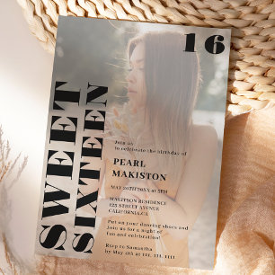 Invitation Gras simple noir photo douce 16 anniversaire