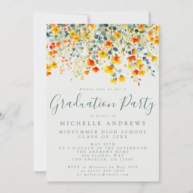 Invitation Gras Summer Floral Graduation Party (Devant)