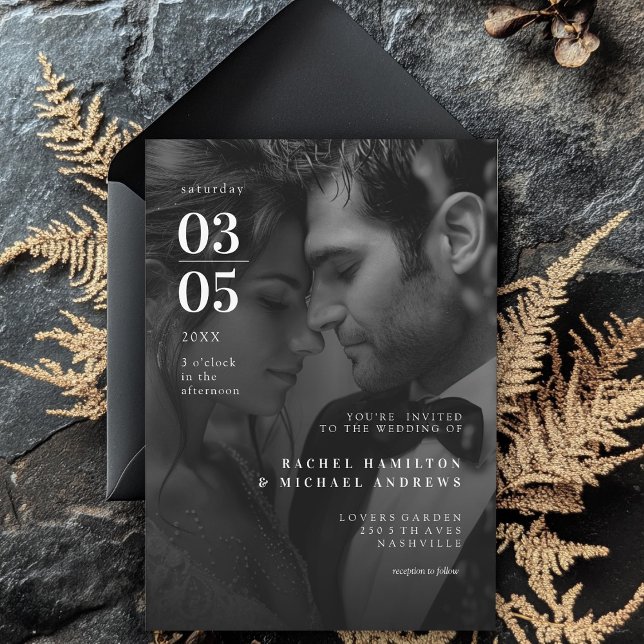 Invitation Gras, Trending, B&W-Photo, Mariage (Bold, Minimal, Trending, Photo, Wedding Invitation)