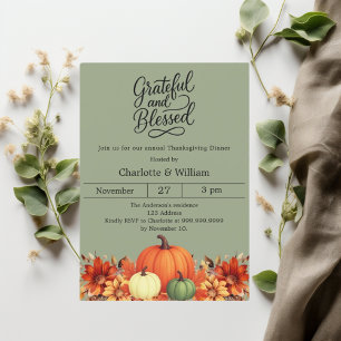 Invitation Grateful muet citrouille vert de mousse Thanksgivi