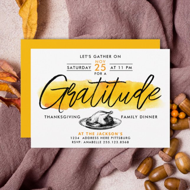 Invitation Gratitude Turquie Thanksgiving Diner Aquarelle (Créateur téléchargé)