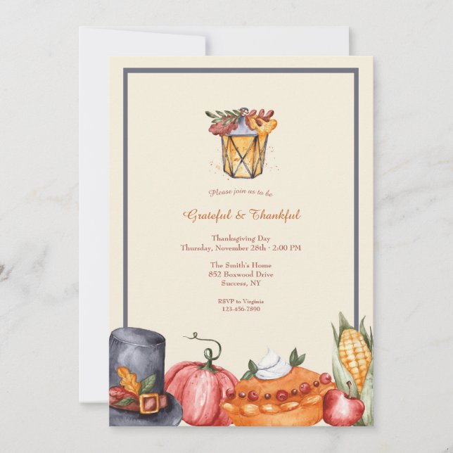 Invitation Gratuit & Remerciements Jour d'Action de Grâce (Devant)