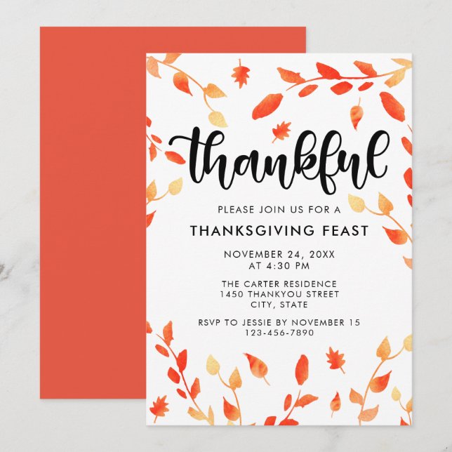 Invitation Gratuit Script Chute Foliage Aquarelle Feuilles (Devant / Derrière)