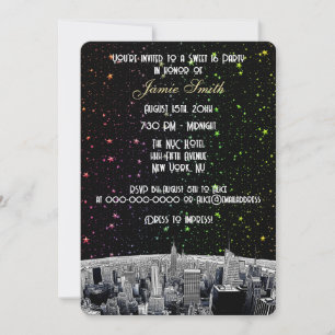 Invitation Grave NYC Skyline 2 Arc-en-Ciel Sweet 16 V