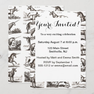 Invitation Gravure de Licorne Antique Spécimen de Zoologie Vi