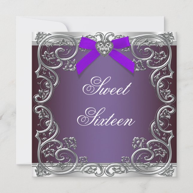 Invitation Gray and Purple Sweet 16 Anniversaire (Devant)