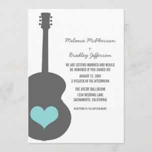 Invitation Gray/Aqua Guitare Coeur Mariage Inviter