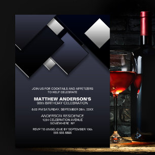 Invitation Gray Black 90th Cocktail Anniversaire