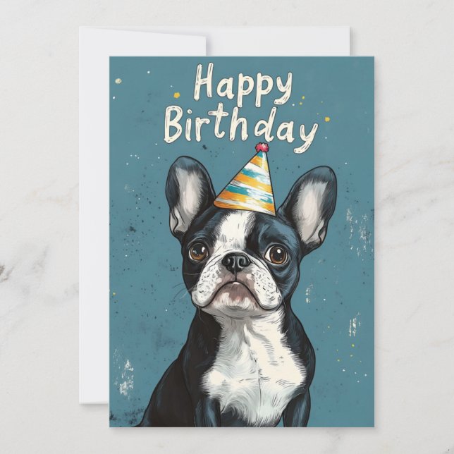 Invitation Gray-Blue Boston Terrier fête d'anniversaire (Devant)