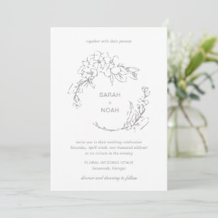 Invitation Gray classique Fleur Wreath Mariage élégant