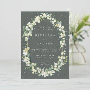 Invitation Gray Green Snowberry+Eucalyptus Mariage d'hiver