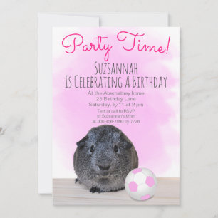 Invitation Gray Guinée Pig Girly Pink Football Ball Custom