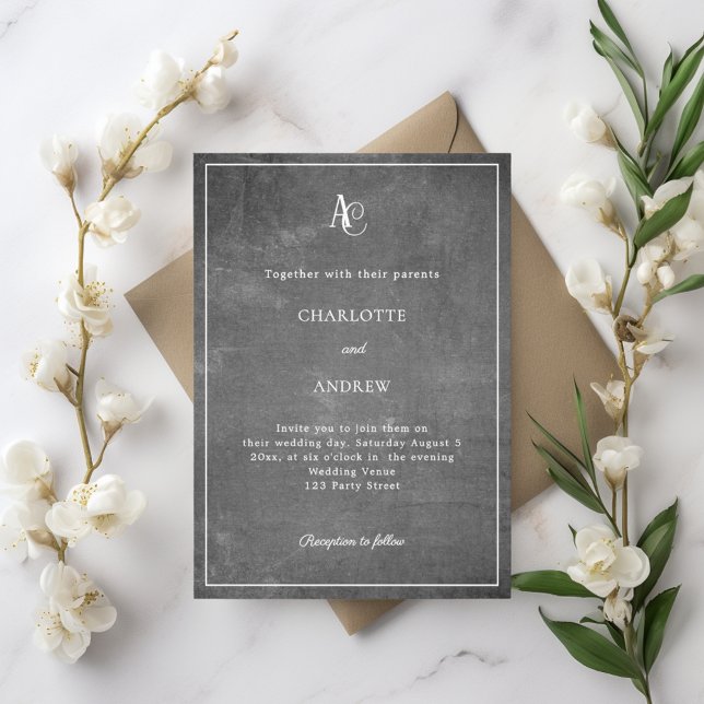 Invitation Gray modern monogram rustic wedding (Créateur téléchargé)