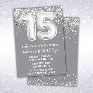 Invitation Gray Silver 15e fête d'anniversaire