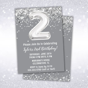 Invitation Gray Silver 2e fête d'anniversaire